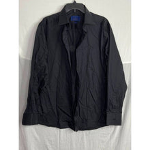 Load image into Gallery viewer, David Donahue open collar, long sleeves, dark navy blue that looks black.
