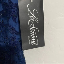 Load image into Gallery viewer, NWT La Femme, Blue Beaded Lace Cocktail Dress
