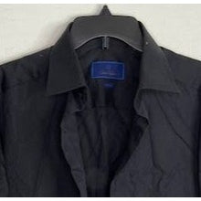 Load image into Gallery viewer, David Donahue open collar, long sleeves, dark navy blue that looks black.
