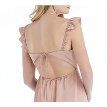 Load image into Gallery viewer, NWT Ruffle Sleeve Tie Back Charmeuse A-Line Gown SOCIAL BRIDESMAIDS
