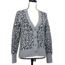 Load image into Gallery viewer, Melrose And Market Leopard Cardigan Sweater Sz S NWT Gray Animal  and yellowPrint Button Up Front
