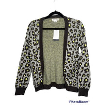 Load image into Gallery viewer, Melrose And Market Leopard Cardigan Sweater Sz S NWT Gray Animal  and yellowPrint Button Up Front
