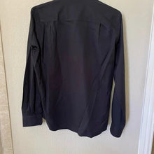 Load image into Gallery viewer, David Donahue open collar, long sleeves, dark navy blue that looks black.
