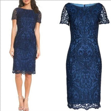 Load image into Gallery viewer, NWT La Femme, Blue Beaded Lace Cocktail Dress
