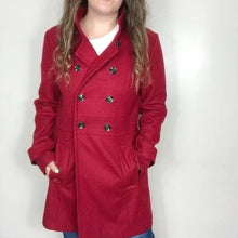 Load image into Gallery viewer, NWT TOMMY HILFIGER | Women&#39;s S Red Wool Long Double Breasted Peacoat Pockets
