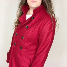 Load image into Gallery viewer, NWT TOMMY HILFIGER | Women&#39;s S Red Wool Long Double Breasted Peacoat Pockets
