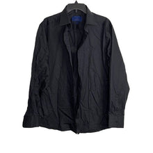 Load image into Gallery viewer, David Donahue open collar, long sleeves, dark navy blue that looks black.
