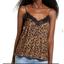 Load image into Gallery viewer, BP. Womens l top leopard print lace trim satin sleeveless camisole
