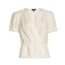 Load image into Gallery viewer, NWT Paige Felicity Peplum Short Puff Sleeve V-Neck Blouse In Eggshell Size Large
