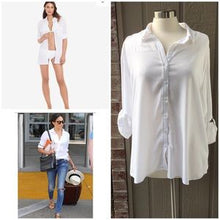 Load image into Gallery viewer, NTW BeachLunchLounge Oversized Relaxed white Shirt L Tab Sleeves Cover Up Vacation
